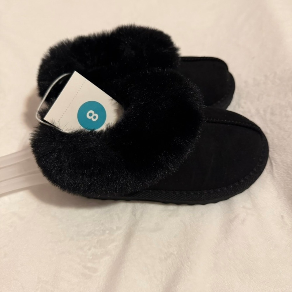 Cat & Jack Toddler Piper Faux Fur Slippers Black Size 8 NWT